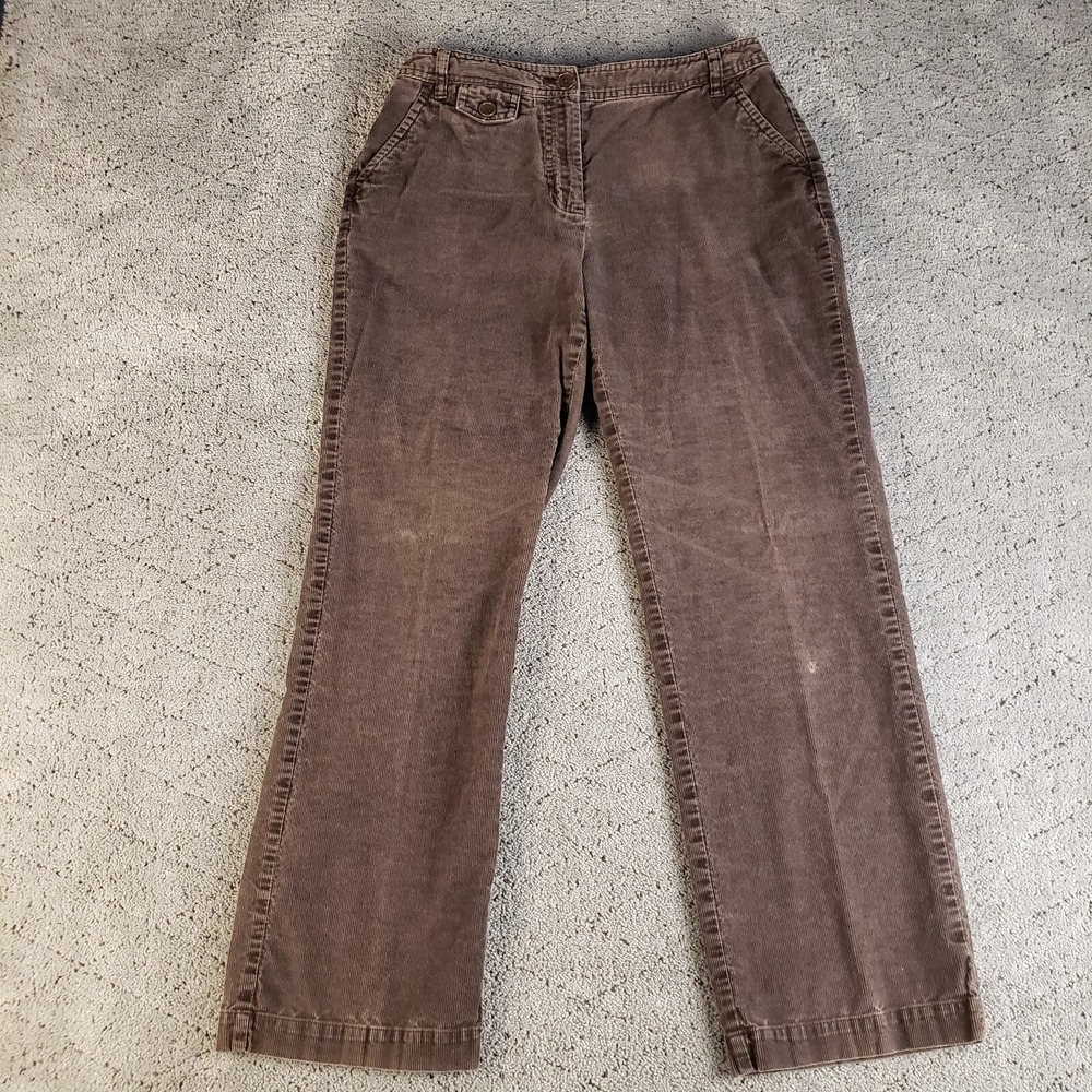 Talbots Pants Womens Size 10P Brown Wide Leg Corduroy Stretch Loose Mid Rise